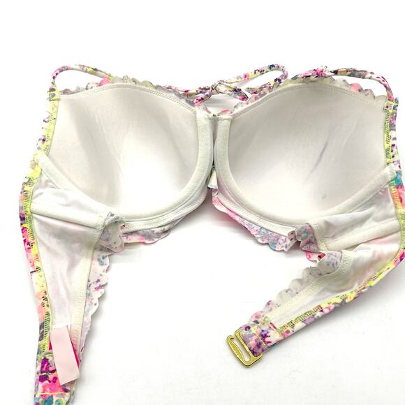 Victorias Secret Women Bikini Top 34C Colorful Splatter Scallop Neon Bright Boho - Picture 5 of 10